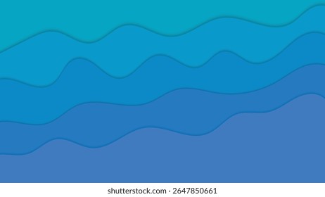 An abstract background featuring overlapping wavy layers in various shades of blue, creating a calm, aquatic, and flowing visual.