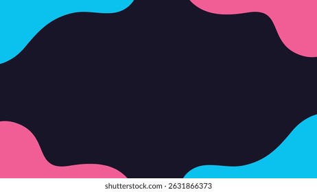 Abstract background featuring pink and blue organic shapes surrounding a dark central area. The design uses a contrasting color scheme with a minimalist aesthetic