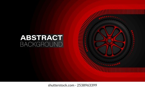 Abstract background featuring a realistic racing car wheel with a shining chrome rim, presented as a high-quality vector illustration