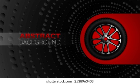 Abstract background featuring a realistic racing car wheel with a shining chrome rim, presented as a high-quality vector illustration