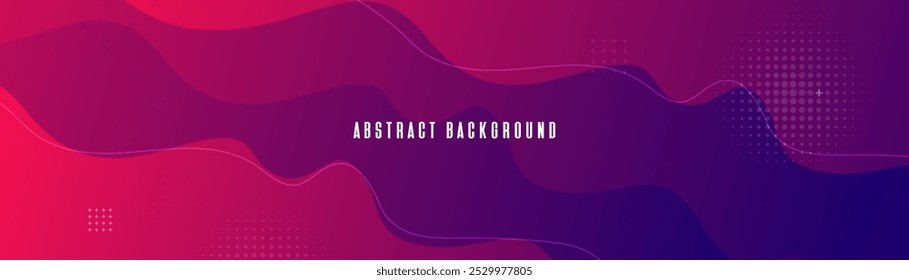Fundo abstrato com um gradiente vermelho e roxo com linhas fluindo, formas geométricas e padrões pontilhados, design moderno e vibrante