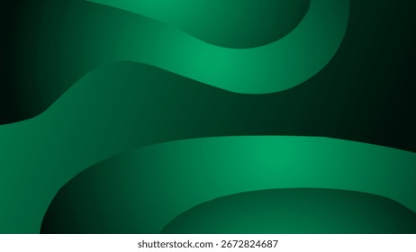 Um plano de fundo abstrato com formas onduladas suaves, verdes escuras e pretas com gradientes, criando um design fluido e moderno.