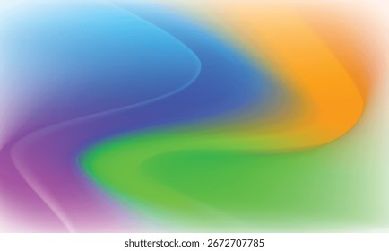 Abstract background featuring a smooth flowing gradient of orange, yellow, green, purple, and blue. Perfect for website banners, social media graphics, presentations, posters, and creative projects.