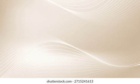 Um fundo abstrato com ondas beges suaves e fluidas e linhas brancas delicadas que se cruzam criando uma sensação de movimento suave e elegância moderna, perfeito para projetos de design sutis