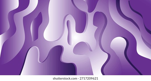 Um fundo abstrato com formas orgânicas suaves e fluidas em um gradiente de roxo vibrante e branco suave, criando uma textura visual dinâmica e moderna com profundidade.