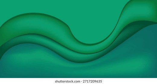An abstract background featuring smooth, flowing waves and curves in various shades of green, creating a dynamic and serene visual effect with a gradient transition.