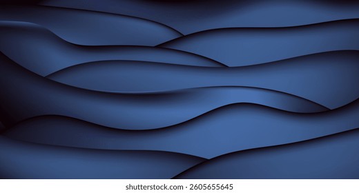 abstract background featuring smooth, wavy layers in deep blue 
 black tones, the fluid, flowing design evokes a sense of elegance, modernity, and digital sophistication
