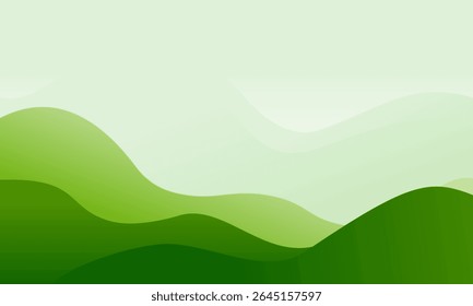 abstract background featuring smooth, wavy shapes in various shades of green, resembling a rolling landscape or hills. It creates a serene and organic feel, ideal for nature themes, eco-friendly