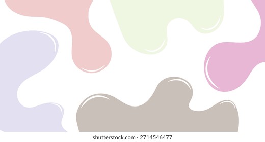 Fundo abstrato com formas orgânicas macias, de cor pastel, assemelhando-se a poças líquidas ou manchas de tinta em uma superfície branca limpa, criando um design moderno e minimalista.