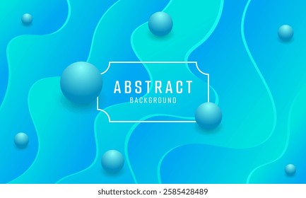 An abstract background featuring a vibrant blue gradient with wavy lines and several light blue spheres floating across it.