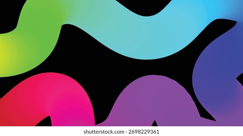 Fondo Abstractas con líneas vibrantes, fluidas y onduladas en un gradiente de colores que incluyen verde, azul, púrpura y rosa, sobre un fondo negro sólido, creando una imagen dinámica y moderna.