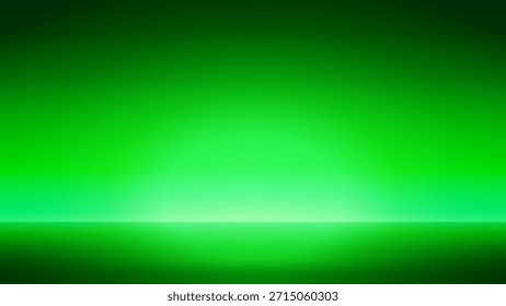 Abstract background featuring a vibrant green gradient and a soft horizon light. Ideal for product displays, virtual stages, and clean corporate presentations.