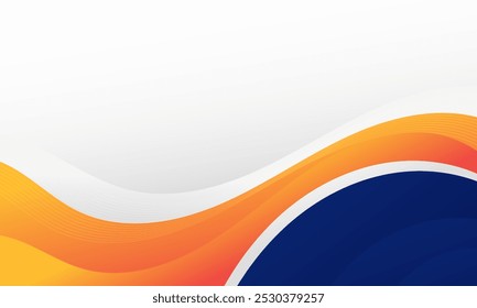 An abstract background featuring a white curved shape overlapping with a larger orange curved shape.