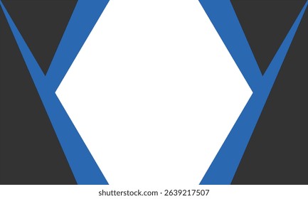Abstract background featuring a white hexagonal center framed by sharp blue and black triangular shapes. Perfect for modern business designs, templates, or high-tech promotional graphics.