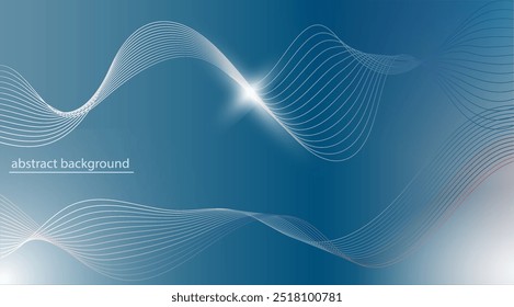 Fundo abstrato com linhas de ondas brancas em um fundo de gradiente azul. As linhas que fluem criam um efeito visual dinâmico e suave. Conceito de design moderno. Ilustração vetorial