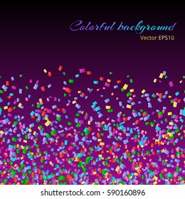 Abstract background for festive decoration with tiny confetti on purple backdrop.
