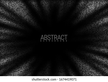 Abstract background for a festive event. A flash of silver sparkles scattering from the center on a black background. Silver radial halftone texture pattern. Vector illustration.