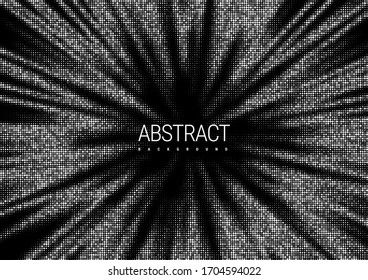 Abstract background for a festive event. A flash of silver sparkles scattering from the center on a black background. Silver radial halftone texture pattern. Vector illustration.