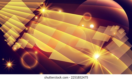 Abstract background in fiery colors. Overlapping polygonal shapes, lights, glare, glows, flashes of energy on a black background. Vector.