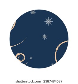 Abstract background in figure circle winter theme. Snowflakes and strokes on a dark blue background. Banner, poster design, for social networks. Vector flat illustration.