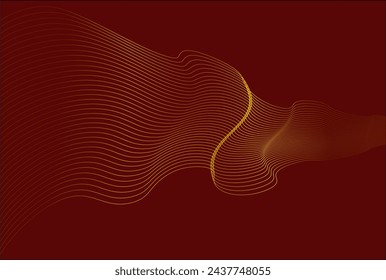 Abstrakter Hintergrund. Figur aus goldenen geschwungenen Linien auf einem bordeauxfarbenen Hintergrund.