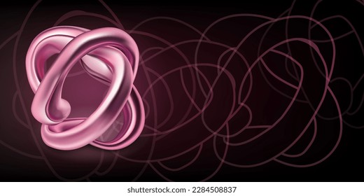 Fondo abstracto con una figura de nudo de color rosa retorcido y contornos de formas geométricas sobre un fondo oscuro