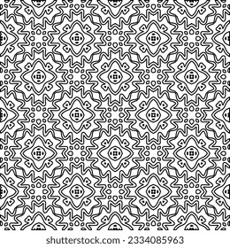 Abstract background with figures from lines. black and white pattern for web page, textures, card, poster, fabric, textile. Monochrome graphic repeating design.
