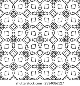 Abstract background with figures from lines. black and white pattern for web page, textures, card, poster, fabric, textile. Monochrome graphic repeating design.