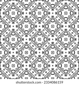 Abstract background with figures from lines. black and white pattern for web page, textures, card, poster, fabric, textile. Monochrome graphic repeating design.