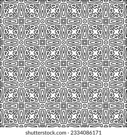 Abstract background with figures from lines. black and white pattern for web page, textures, card, poster, fabric, textile. Monochrome graphic repeating design.