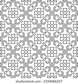 Abstract background with figures from lines. black and white pattern for web page, textures, card, poster, fabric, textile. Monochrome graphic repeating design.