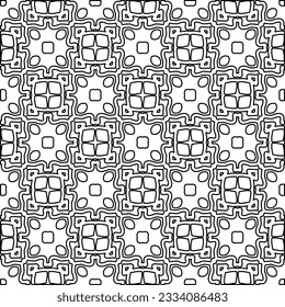 Abstract background with figures from lines. black and white pattern for web page, textures, card, poster, fabric, textile. Monochrome graphic repeating design.