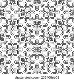 Abstract background with figures from lines. black and white pattern for web page, textures, card, poster, fabric, textile. Monochrome graphic repeating design.