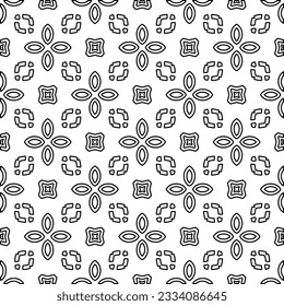 Abstract background with figures from lines. black and white pattern for web page, textures, card, poster, fabric, textile. Monochrome graphic repeating design.