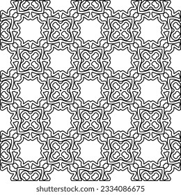 Abstract background with figures from lines. black and white pattern for web page, textures, card, poster, fabric, textile. Monochrome graphic repeating design.