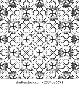 Abstract background with figures from lines. black and white pattern for web page, textures, card, poster, fabric, textile. Monochrome graphic repeating design.