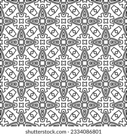 Abstract background with figures from lines. black and white pattern for web page, textures, card, poster, fabric, textile. Monochrome graphic repeating design.