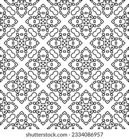Abstract background with figures from lines. black and white pattern for web page, textures, card, poster, fabric, textile. Monochrome graphic repeating design.