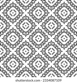 Abstract background with figures from lines. black and white pattern for web page, textures, card, poster, fabric, textile. Monochrome graphic repeating design.
