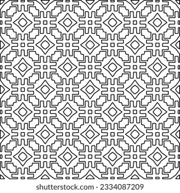 Abstract background with figures from lines. black and white pattern for web page, textures, card, poster, fabric, textile. Monochrome graphic repeating design.