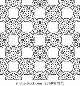 Abstract background with figures from lines. black and white pattern for web page, textures, card, poster, fabric, textile. Monochrome graphic repeating design.