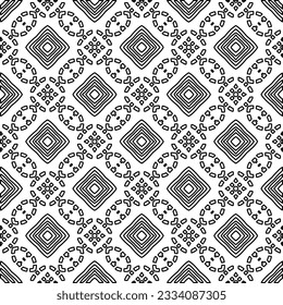 Abstract background with figures from lines. black and white pattern for web page, textures, card, poster, fabric, textile. Monochrome graphic repeating design.