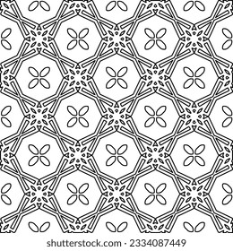 Abstract background with figures from lines. black and white pattern for web page, textures, card, poster, fabric, textile. Monochrome graphic repeating design.