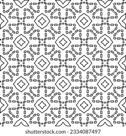 Abstract background with figures from lines. black and white pattern for web page, textures, card, poster, fabric, textile. Monochrome graphic repeating design.