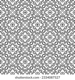Abstract background with figures from lines. black and white pattern for web page, textures, card, poster, fabric, textile. Monochrome graphic repeating design.