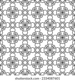 Abstract background with figures from lines. black and white pattern for web page, textures, card, poster, fabric, textile. Monochrome graphic repeating design.