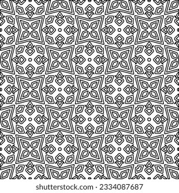 Abstract background with figures from lines. black and white pattern for web page, textures, card, poster, fabric, textile. Monochrome graphic repeating design.
