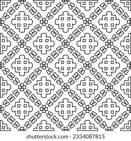 Abstract background with figures from lines. black and white pattern for web page, textures, card, poster, fabric, textile. Monochrome graphic repeating design.