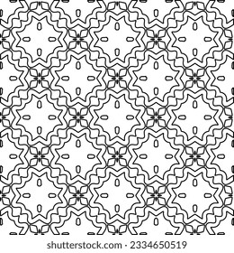Abstract background with figures from lines. black and white pattern for web page, textures, card, poster, fabric, textile. Monochrome graphic repeating design.