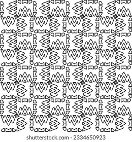 Abstract background with figures from lines. black and white pattern for web page, textures, card, poster, fabric, textile. Monochrome graphic repeating design.